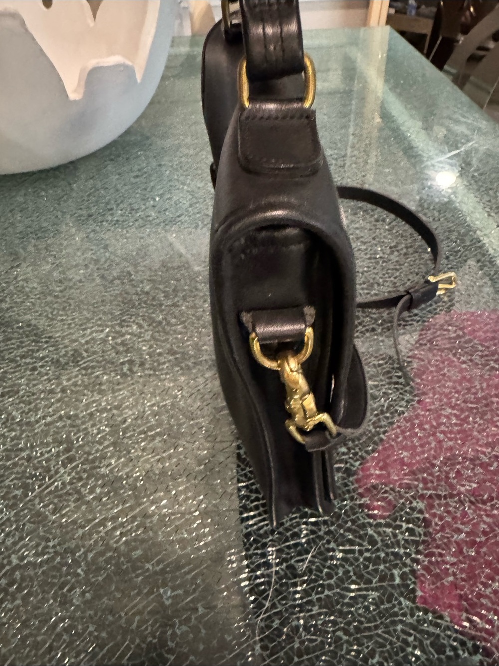 Coach Black Classic Leather crossbody Bag with Gold Hardware Charm - Picture 3 of 9